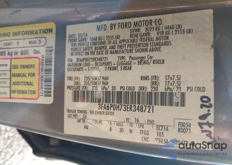 2014 Ford Fusion Se z USA, uszkodzony, nr VIN 3FA6P0H73ER348721